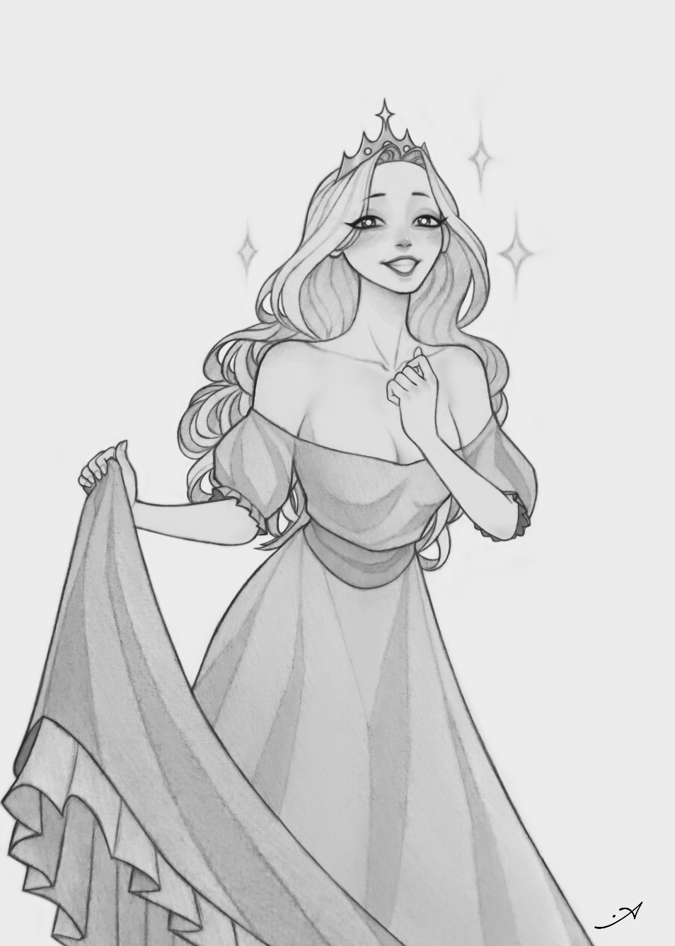 1girl, bare_shoulders, breasts, cleavage, collarbone, commentary, dress, english_commentary