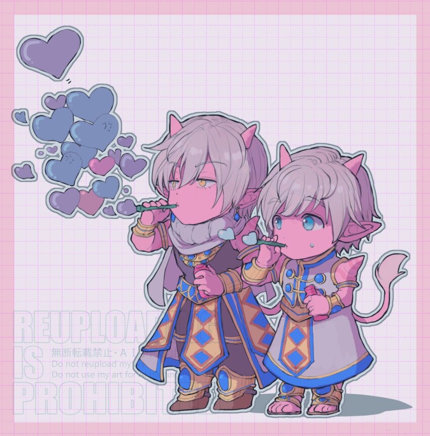 2boys, anger_vein, armlet, black_shirt, blowing_bubbles, blue_eyes, blue_gem, border