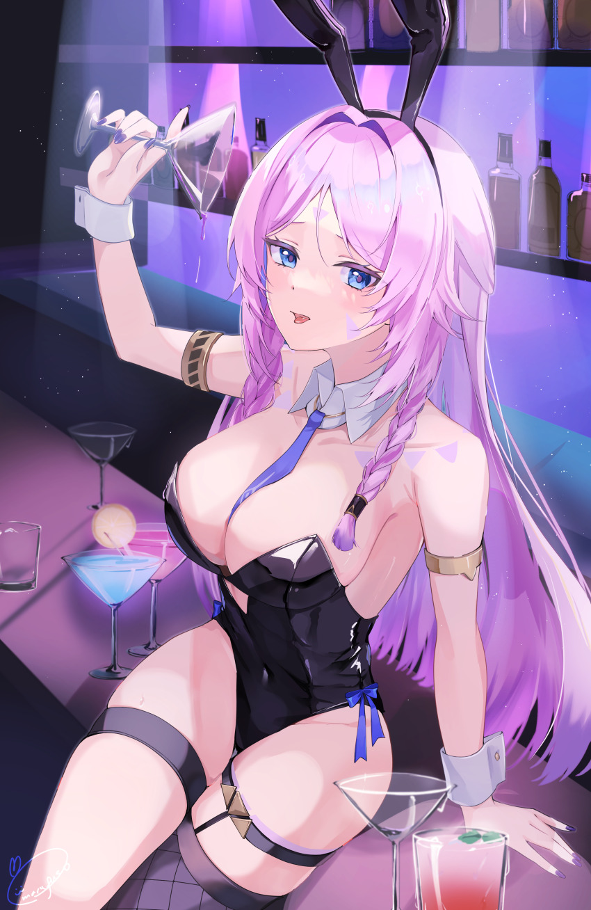 1girl, absurdres, adapted_costume, animal_ear_hairband, animal_ears, arm_up, bare_shoulders, between_breasts