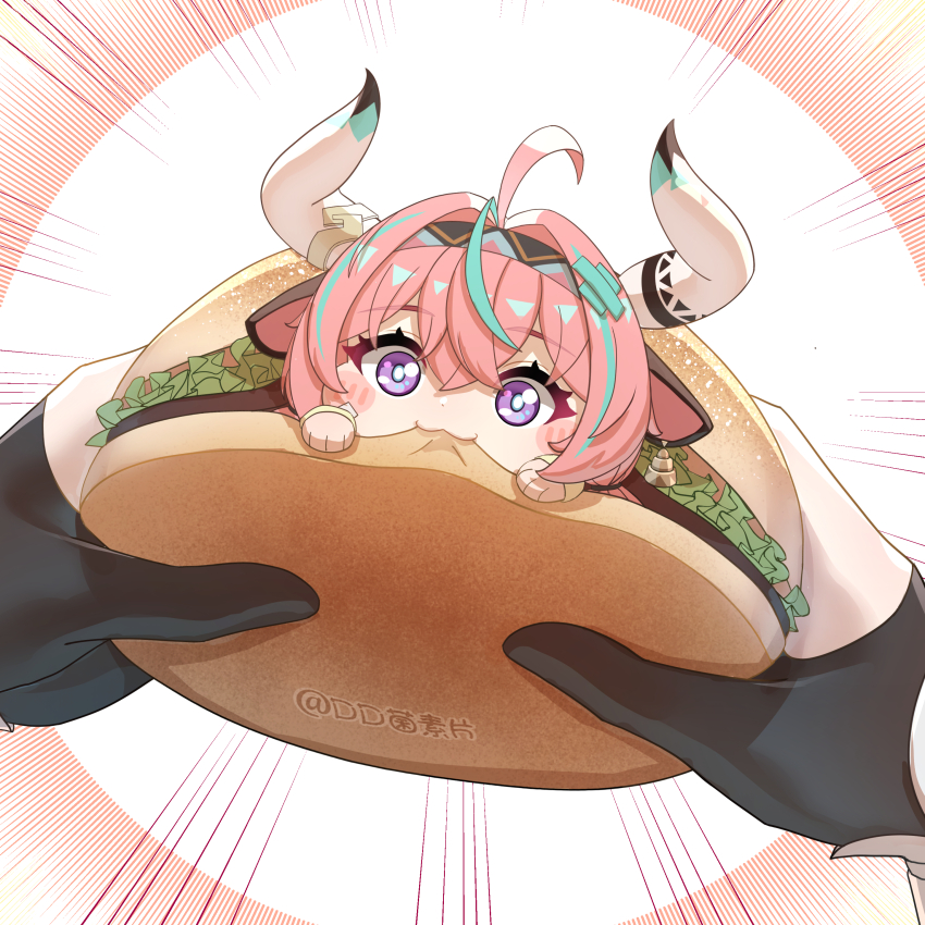 2girls, absurdres, ahoge, animal_ears, aqua_hair, artist_name, bell, black_gloves