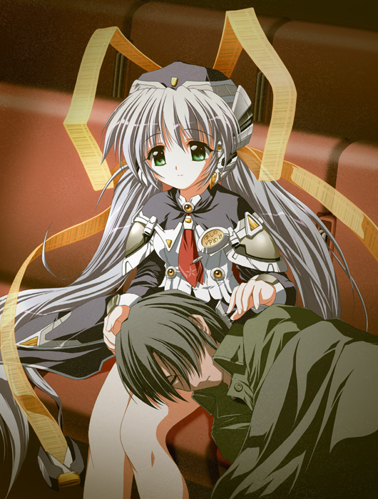 10s, 1boy, 1girl, android, black_hair, blue_hair, couple, closed_eyes