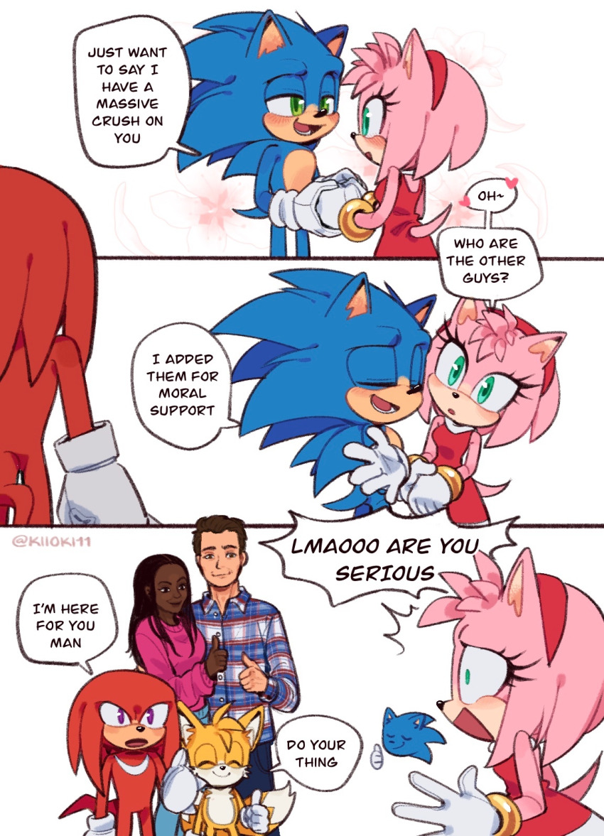 2girls, 3koma, 4boys, amy_rose, blonde_hair, blue_fur, blue_hair, blush