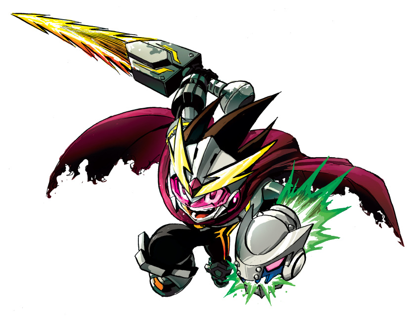 1boy, arm_cannon, assault_visor, black_bodysuit, bodysuit, cape, full_body, geo_stelar_(mega_man)