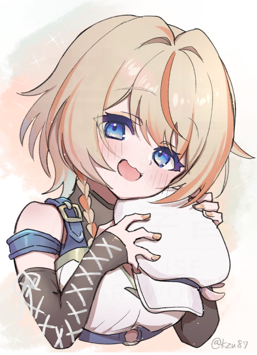 1girl, black_sleeves, blue_eyes, blush, brown_hair, newsboy_cap, detached_sleeves, fingernails