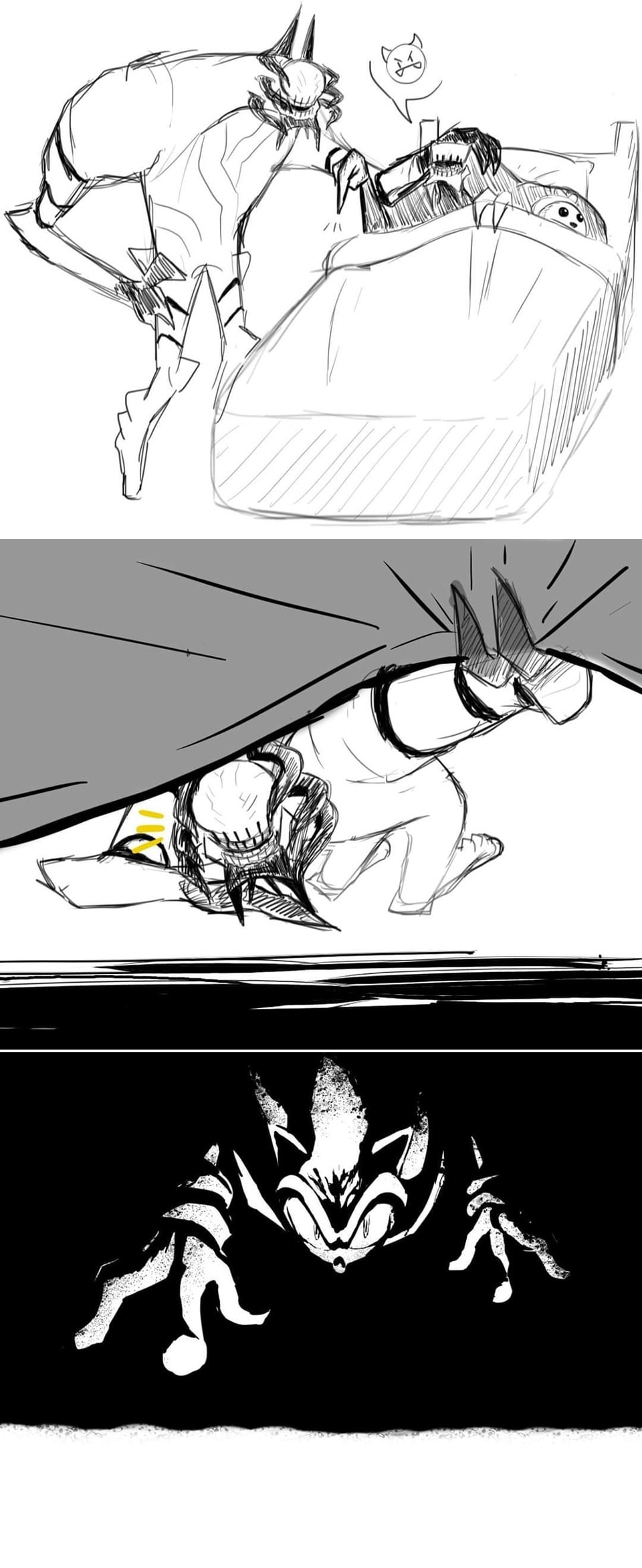 3koma, bed, bedroom, blanket, comic, giganto_(sonic_frontiers), gloves, hedgehog