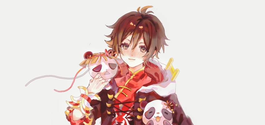 1boy, animal, animal_on_shoulder, black_jacket, brown_eyes, brown_hair, changpao, chinese_clothes