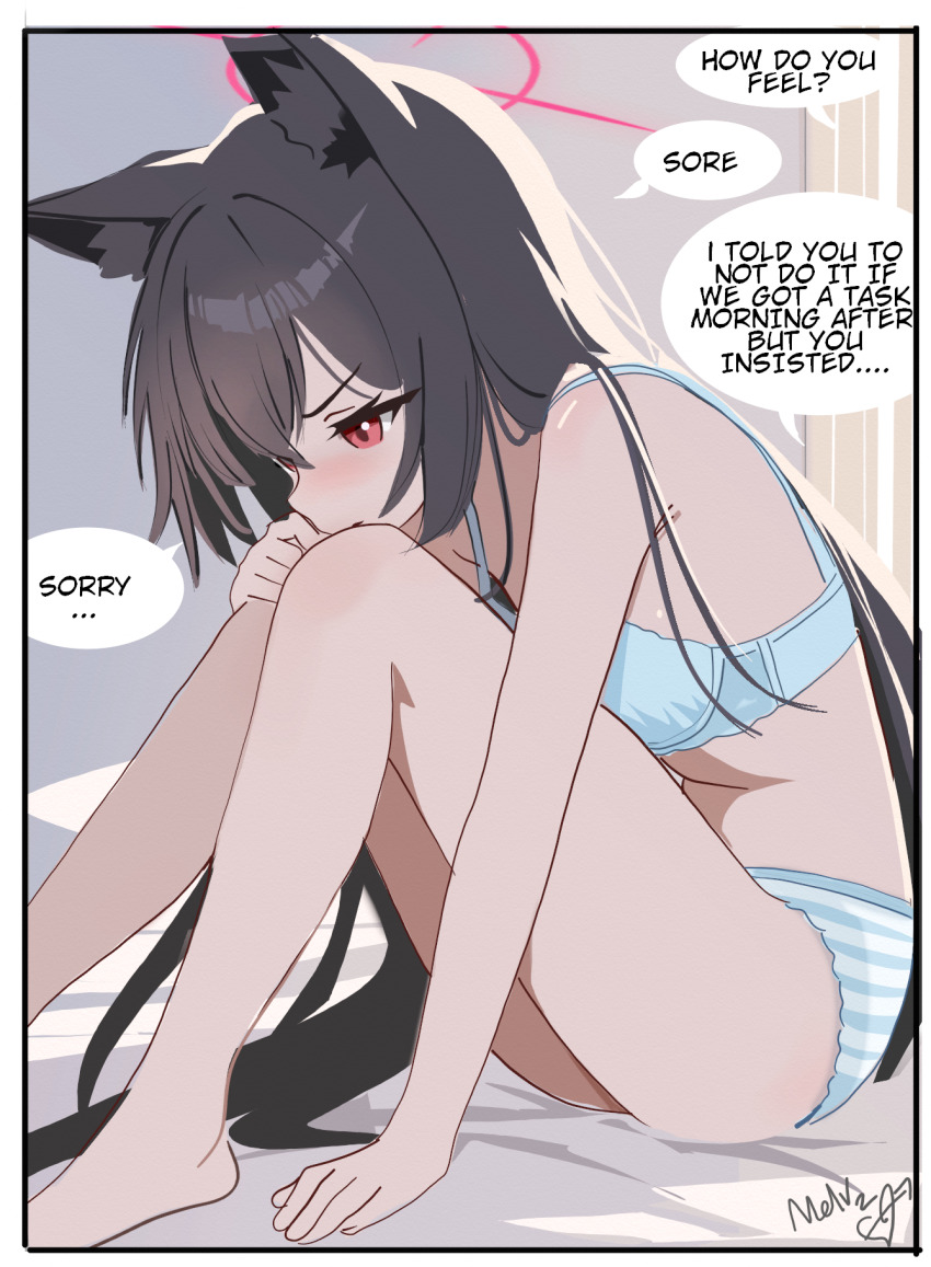 1girl, animal_ear_fluff, animal_ears, bare_arms, bare_legs, bare_shoulders, barefoot, black_hair