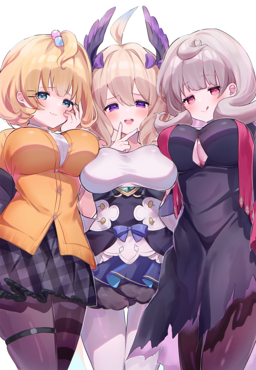 3girls, :3, :q, absurdres, ahoge, aqua_eyes, aqua_nails, beads