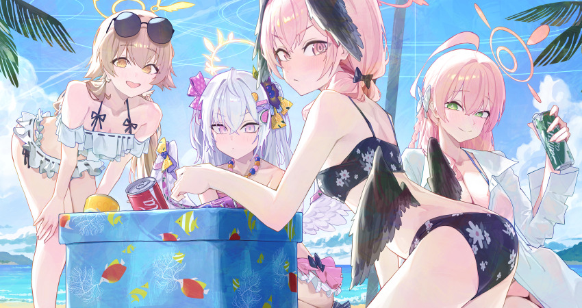 4girls, absurdres, ahoge, ass, azusa_(blue_archive), azusa_(swimsuit)_(blue_archive), bikini, black_bikini