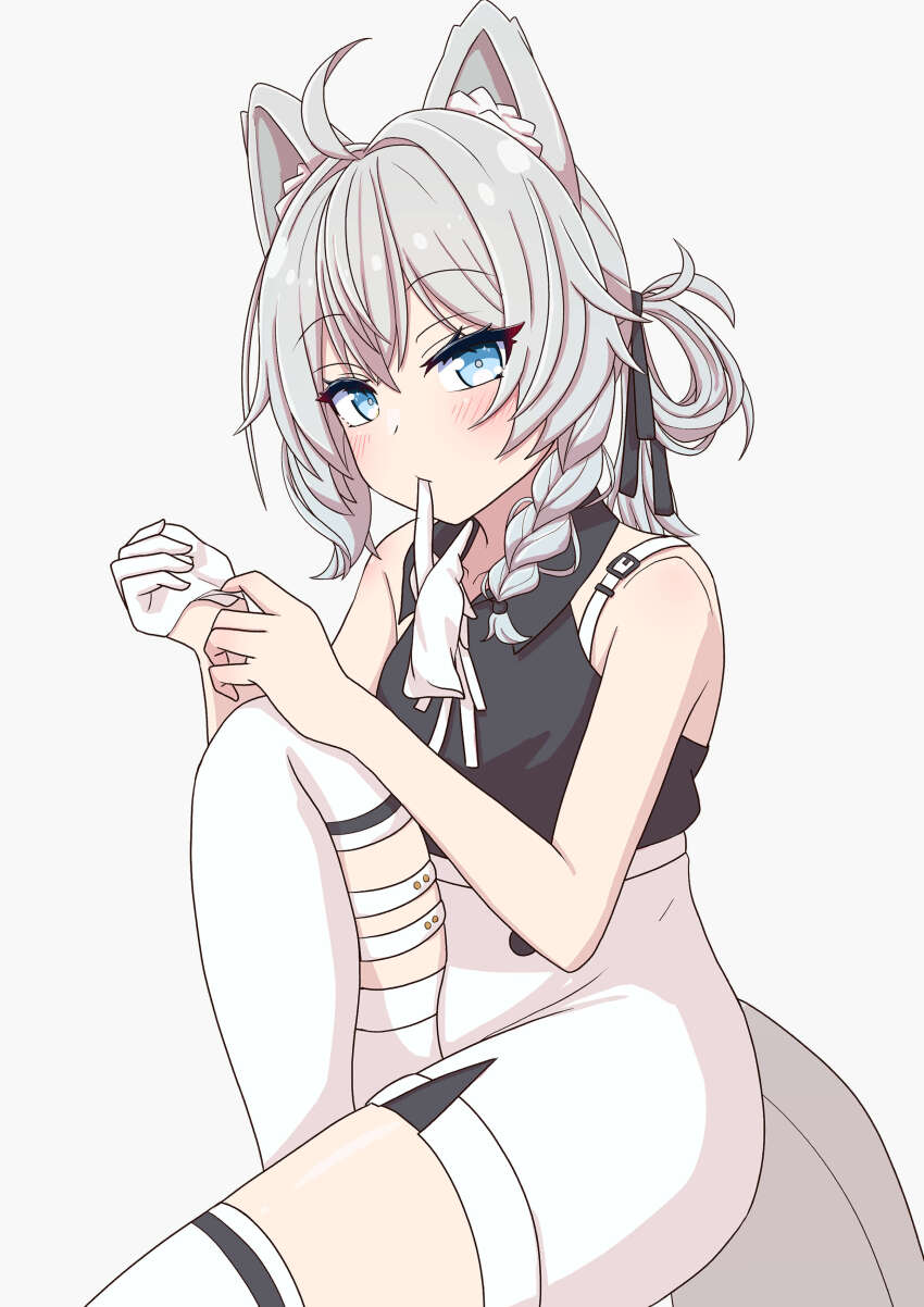 1girl, absurdres, adjusting_clothes, adjusting_gloves, ahoge, animal_ear_fluff, animal_ears, bare_arms