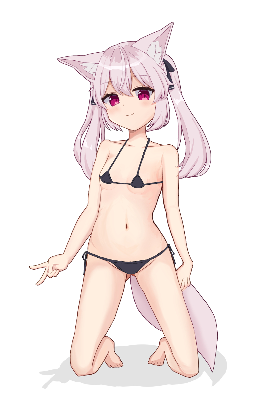 1girl, animal_ear_fluff, animal_ears, bare_arms, bare_legs, bare_shoulders, barefoot, bikini