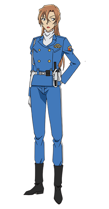 1girl, arm_at_side, arm_behind_back, baton_(weapon), black_boots, blue_eyes, blue_jacket, blue_pants