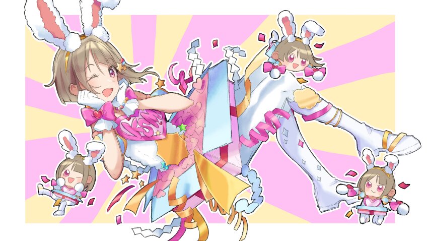 1girl, :d, ;d, absurdres, animal_ear_hairband, animal_ears, blush, bob_cut