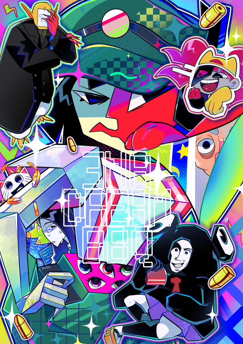 1other, 3boys, 3girls, absurdres, angry, animal_costume, bald, bird