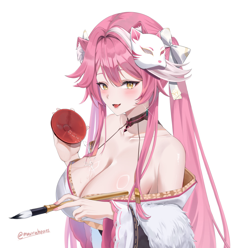 1girl, :d, absurdres, animal_ear_fluff, animal_ears, bare_shoulders, blush, bow