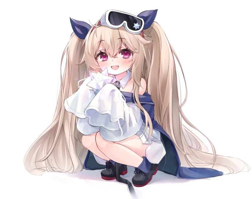 1girl, :d, aged_down, azur_lane, black_shoes, blue_ribbon, blush, brown_hair