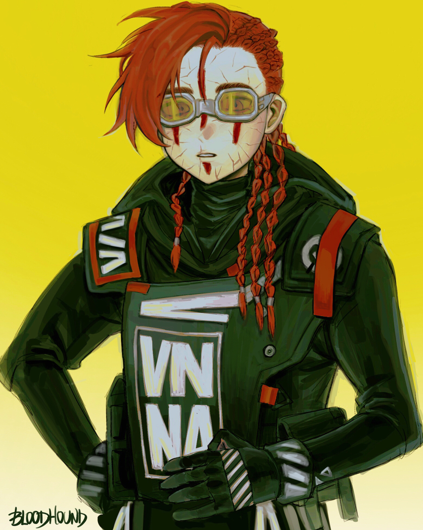 1other, androgynous, apex_legends, black_gloves, black_jacket, bloodhound_(apex_legends), braid, character_name