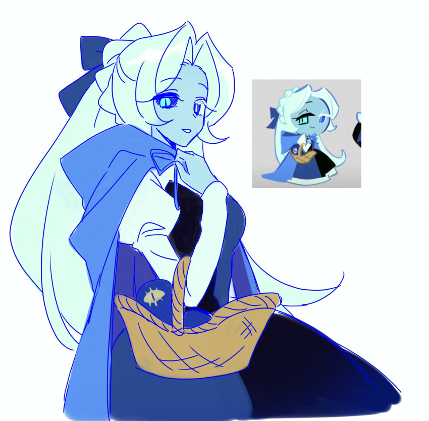 1boy, blue_eyes, blue_skin, candy_apple_hair_ornament, colored_skin, cookie_run, cookie_run:_kingdom, crossdressing