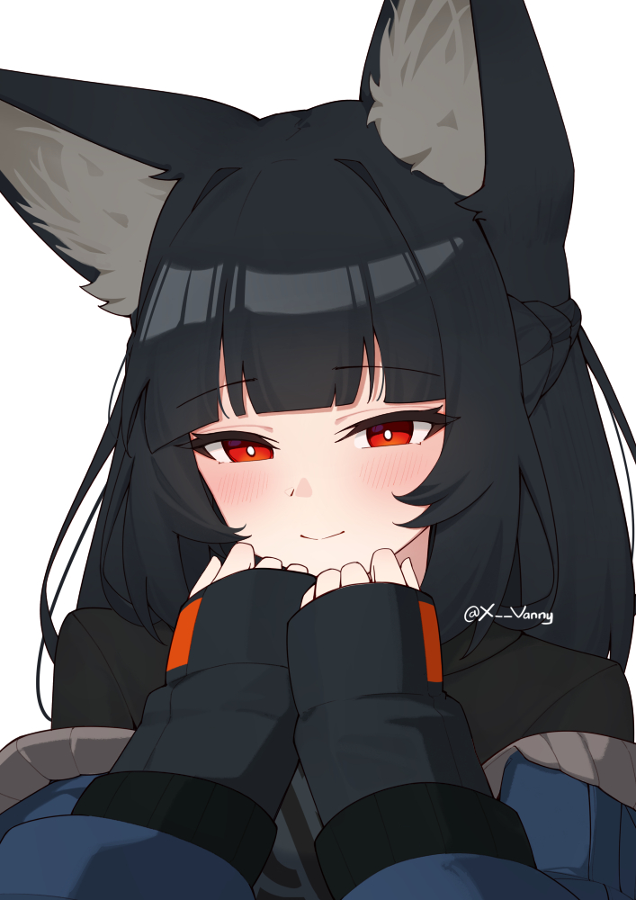 1girl, animal_ears, artist_name, blunt_bangs, blush, closed_mouth, earrings, fox_ears