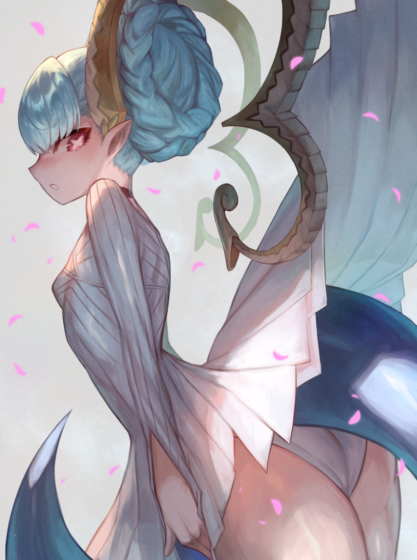 1girl, aqua_hair, ass, braid, braided_bun, breasts, choker, commentary