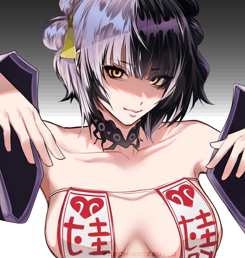 1girl, alternate_costume, archimedesu99, black_choker, breasts, choker, closed_mouth, commentary