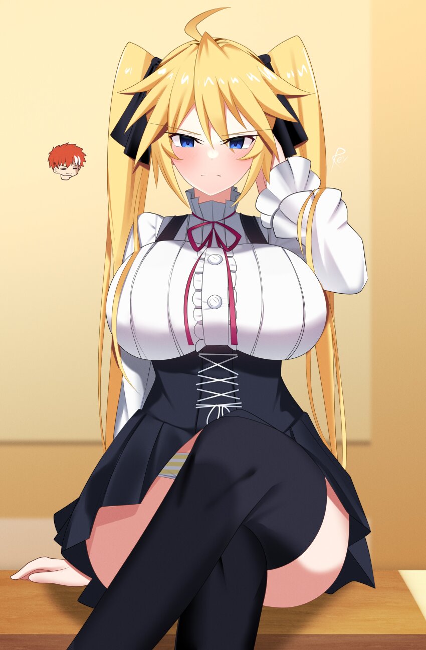 1boy, 1girl, absurdres, ahoge, alternate_breast_size, angelica_ainsworth, breasts, buttons