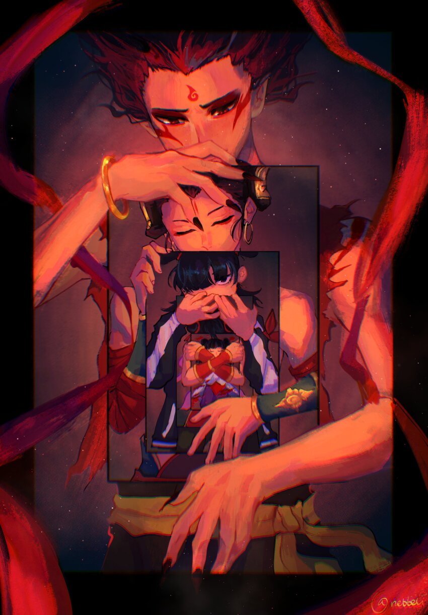 21_shiji_qujing_lu, 5boys, absurdres, black_eyes, black_hair, black_jacket, black_myth:_wukong, blood