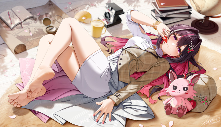 1girl, ascot, ass, asymmetrical_dress, asymmetrical_sleeves, azki_(4th_costume)_(hololive), azki_(hololive), bare_legs