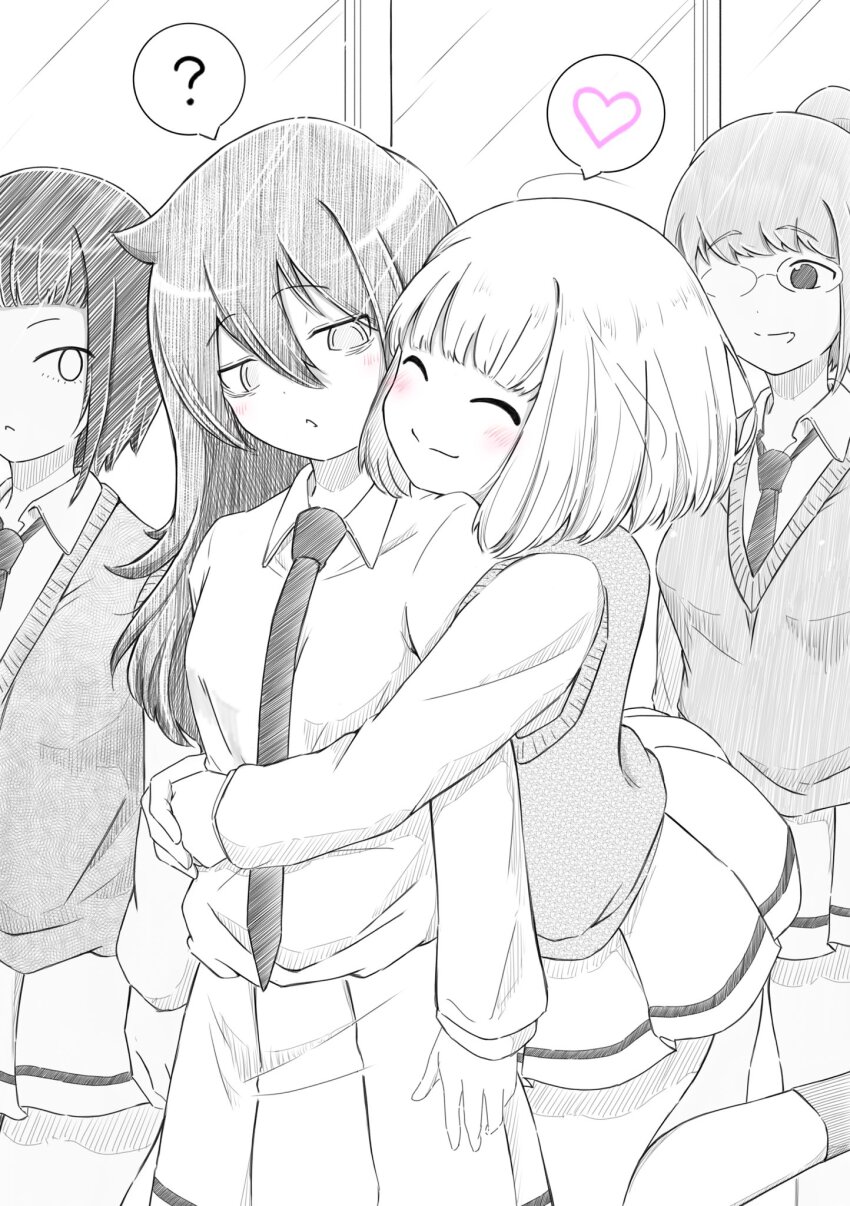 4girls, ?, azuminonomizua, blush, character_request, glasses, heart, highres