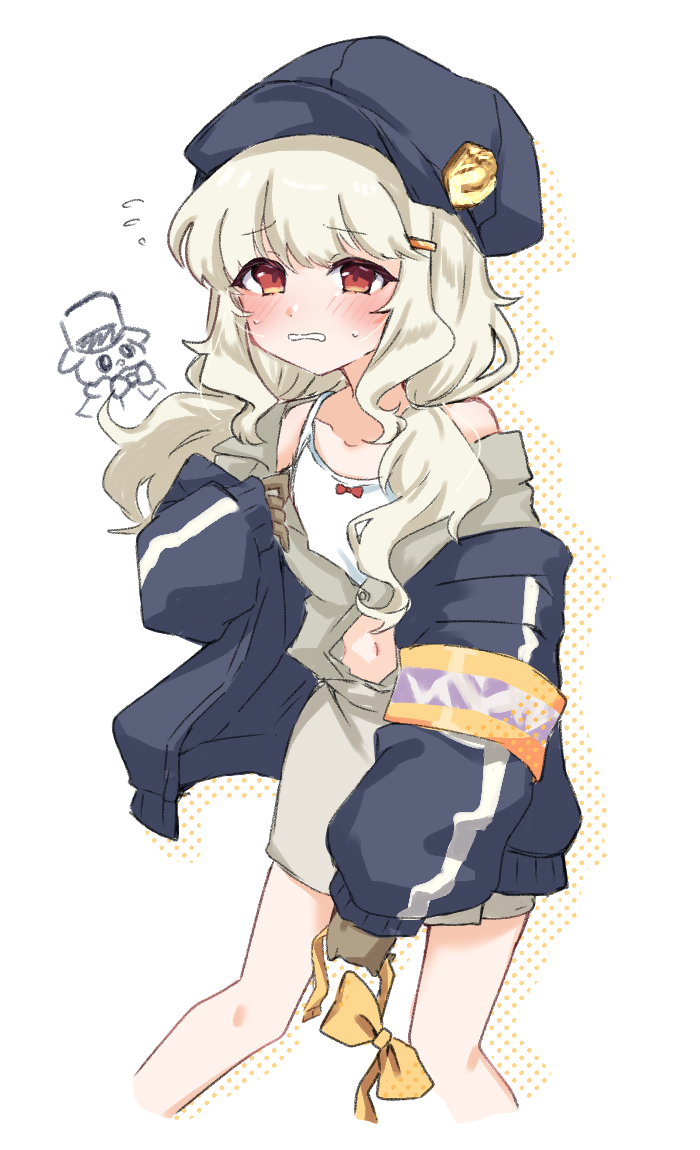 1girl, aoba_(blue_archive), armband, blonde_hair, blue_archive, blush, camisole, green_shirt