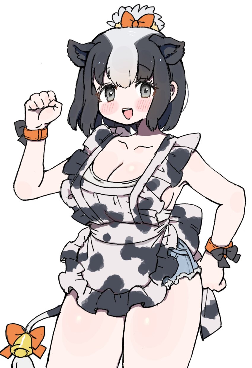 010mzam, 1girl, adapted_costume, alternate_costume, animal_ears, animal_print, apron, back_bow