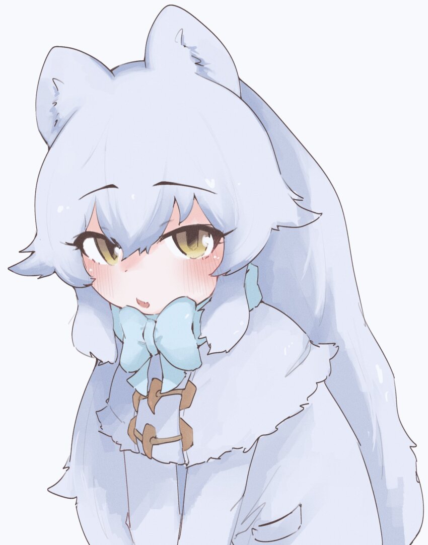 1girl, animal_ears, arctic_fox_(kemono_friends), blue_bow, blue_bowtie, blush, bow, bowtie