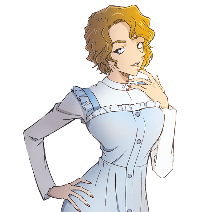 1girl, asymmetrical_bangs, blonde_hair, blue_eyes, cowboy_shot, dress, ear_piercing, frilled_dress