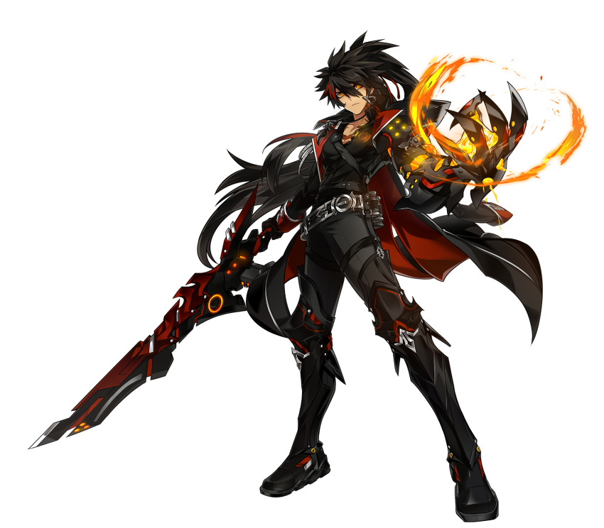 1boy, belt, belt_buckle, black_belt, black_boots, black_cape, black_choker, black_gloves