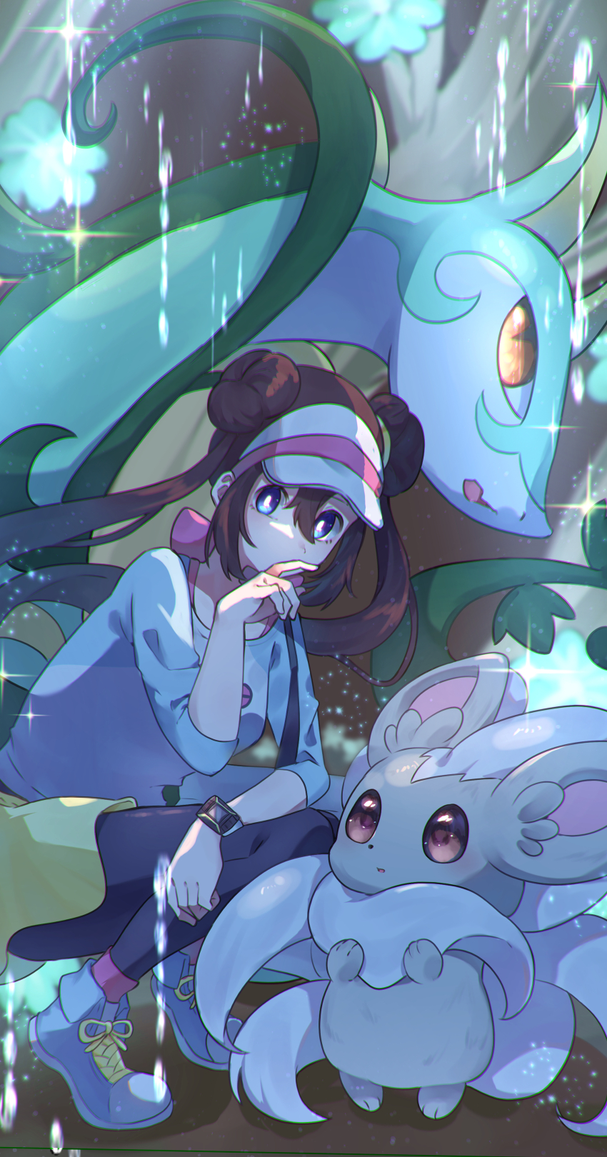 1girl, absurdres, black_pantyhose, blue_eyes, blue_shoes, bright_pupils, brown_hair, cinccino