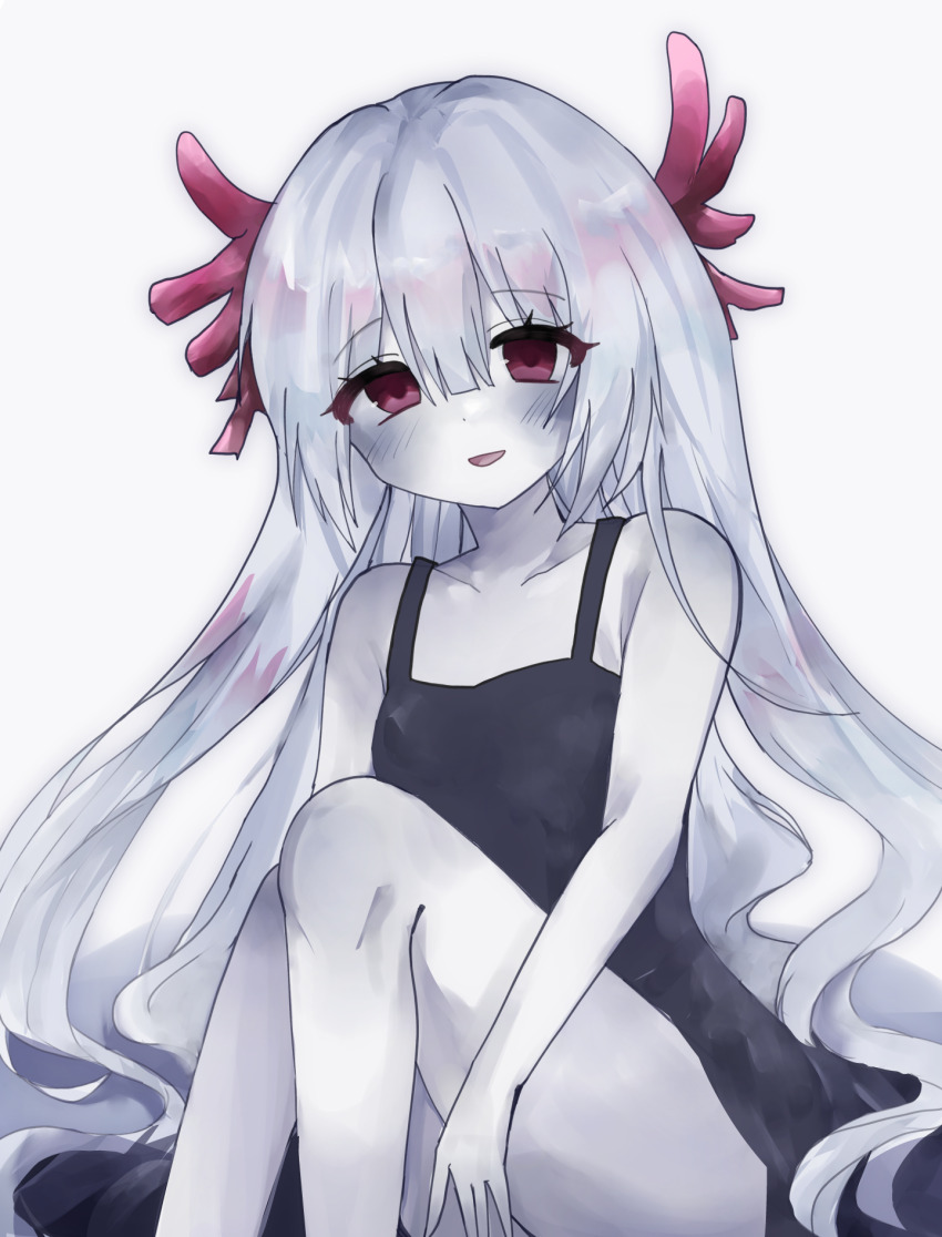 1girl, a_xme, agar_agar_cookie, black_dress, colored_skin, cookie_run, cookie_run:_kingdom, dress