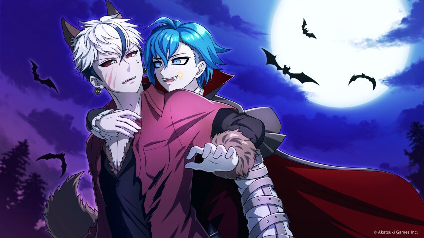 2boys, absurdres, ahoge, animal_ears, aoyama_kazuki, artist_request, bat_(animal), black_shirt