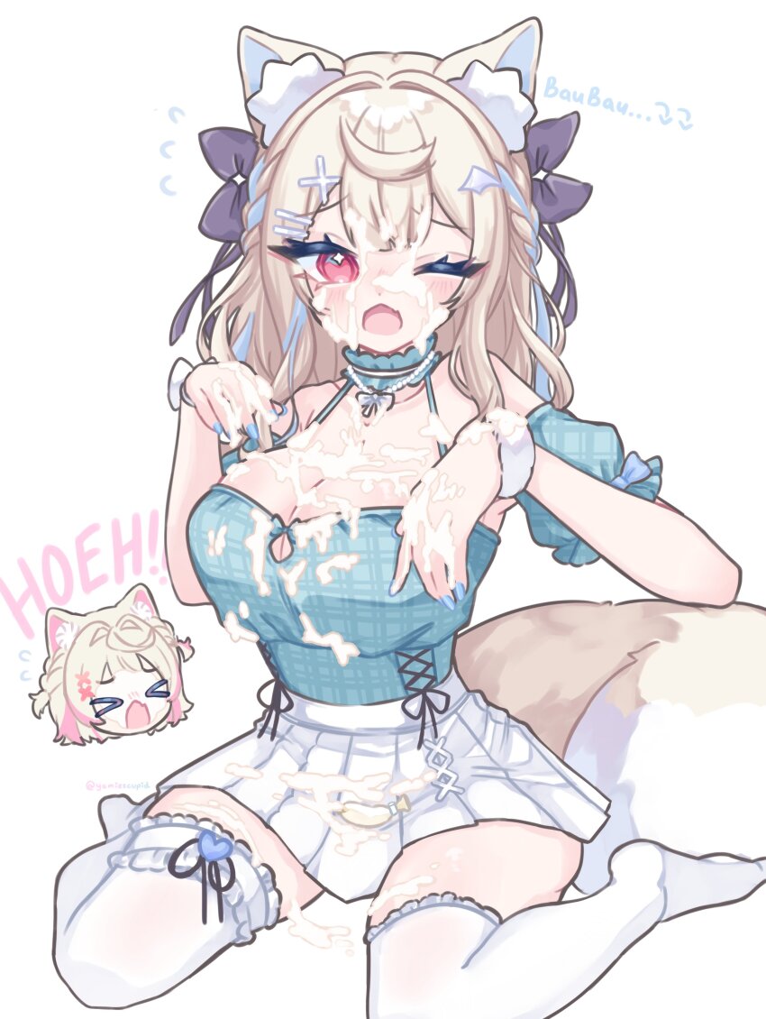 >_<, 2girls, :o, ;o, absurdres, animal_ears, black_bow, blonde_hair