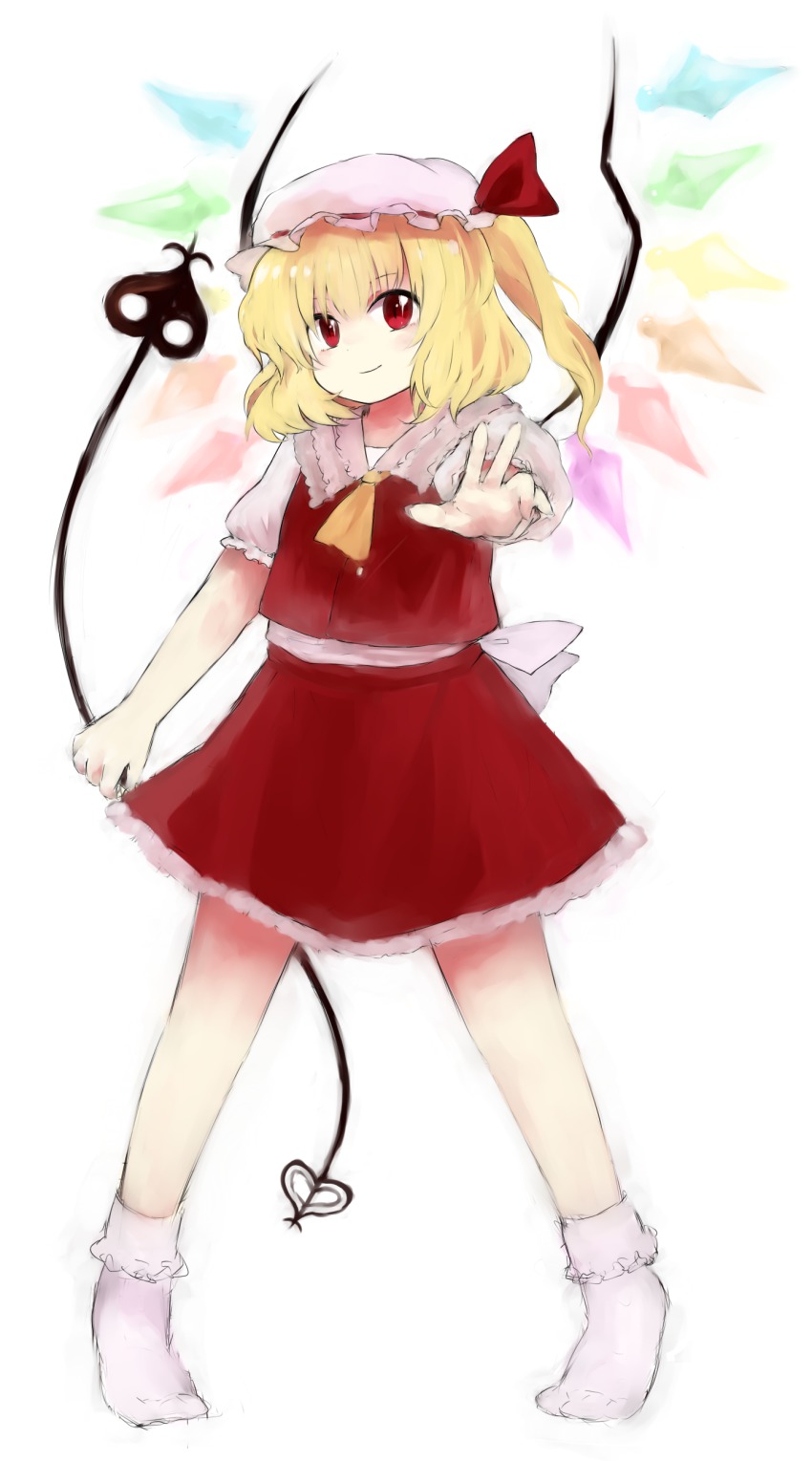 1girl, absurdres, ascot, bad_id, bad_pixiv_id, blonde_hair, bobby_socks, embodiment_of_scarlet_devil