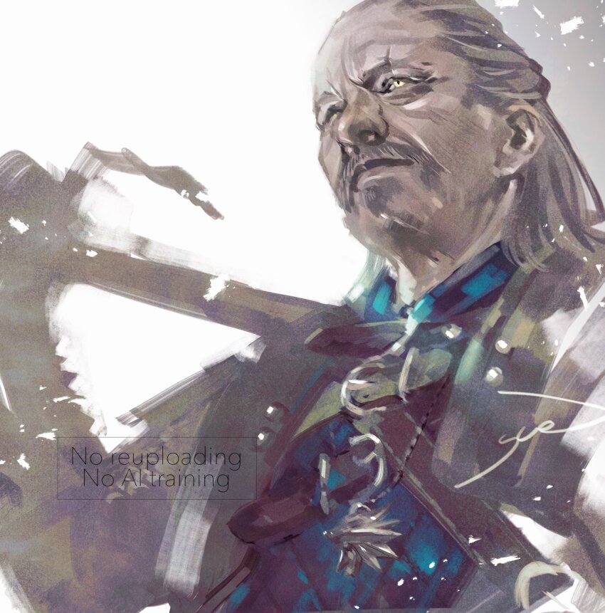 1boy, facial_hair, grey_hair, highres, holding, holding_sword, holding_weapon, mustache