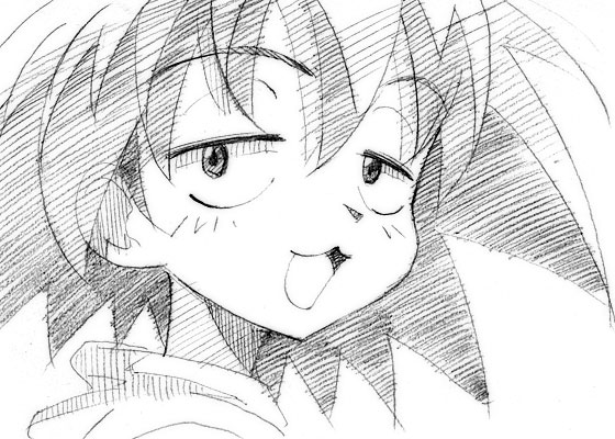 00s, 1girl, :3, female_focus, gofu, graphite_(medium), greyscale, kurihara_nagisa, monochrome, open_mouth, sketch, sketchbook_full_colors, solo, traditional_media