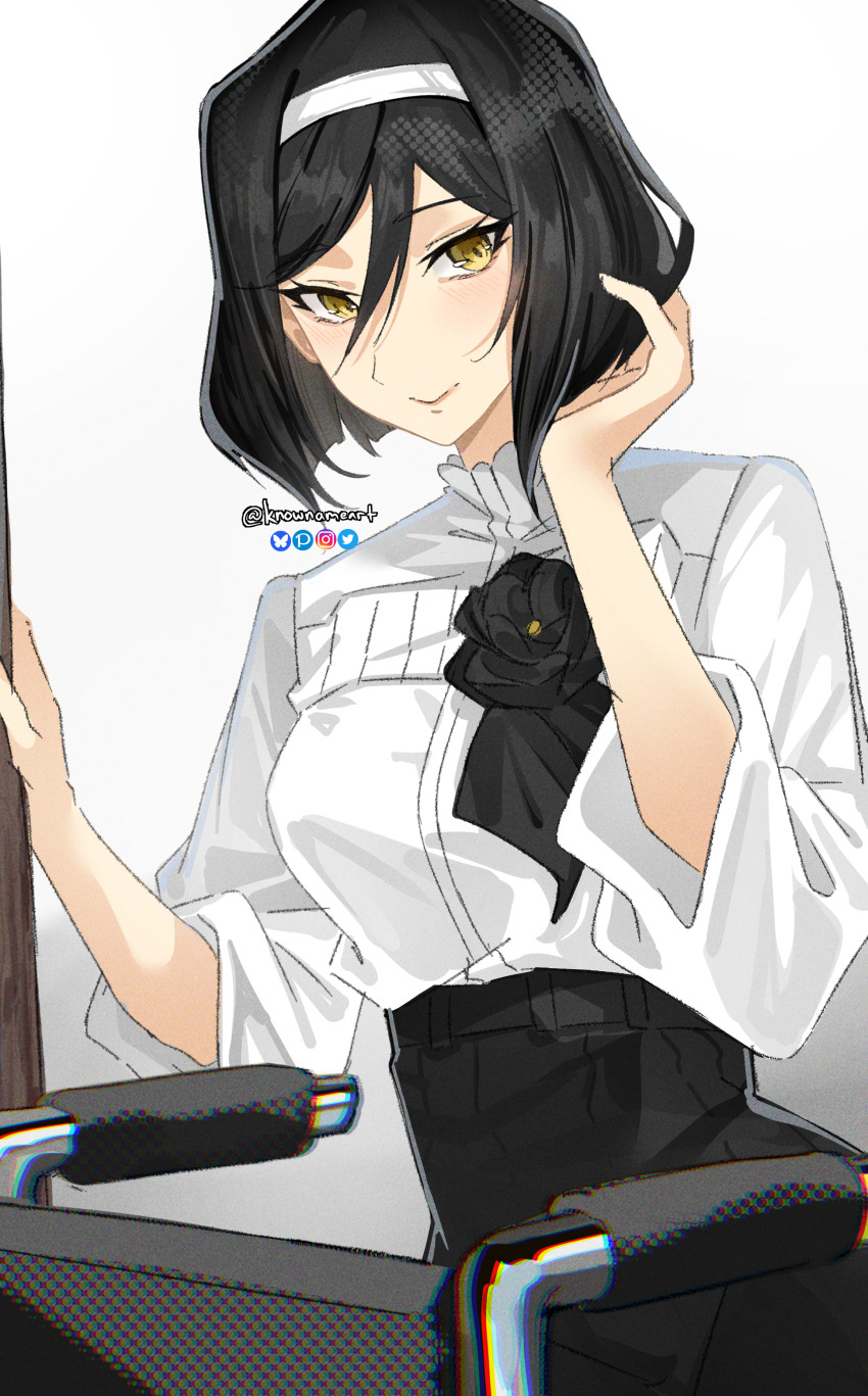 1girl, absurdres, black_hair, breasts, highres, ishura, knowname, large_breasts, linaris_the_obsidian, solo