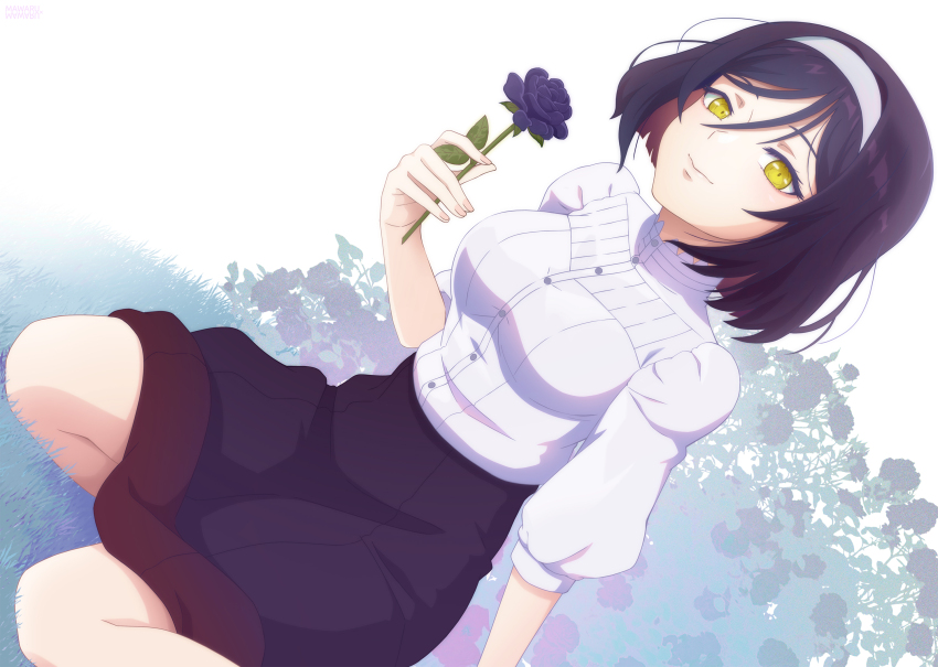 1girl, black_hair, breasts, highres, ishura, large_breasts, linaris_the_obsidian, looking_at_viewer