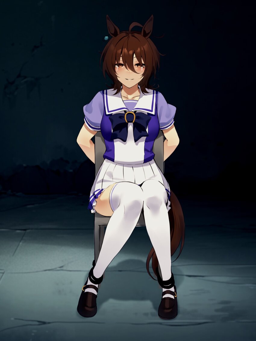 1girl, absurdres, agnes_tachyon_(umamusume), ahoge, animal_ears, bow, bowtie, brown_hair