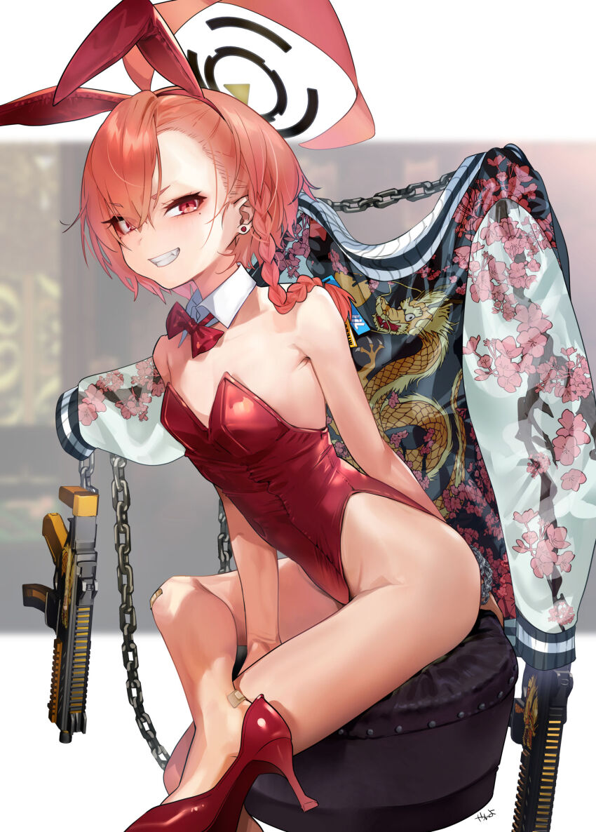 1girl, :d, absurdres, ahoge, animal_ears, asymmetrical_bangs, bandaid, bandaid_on_knee