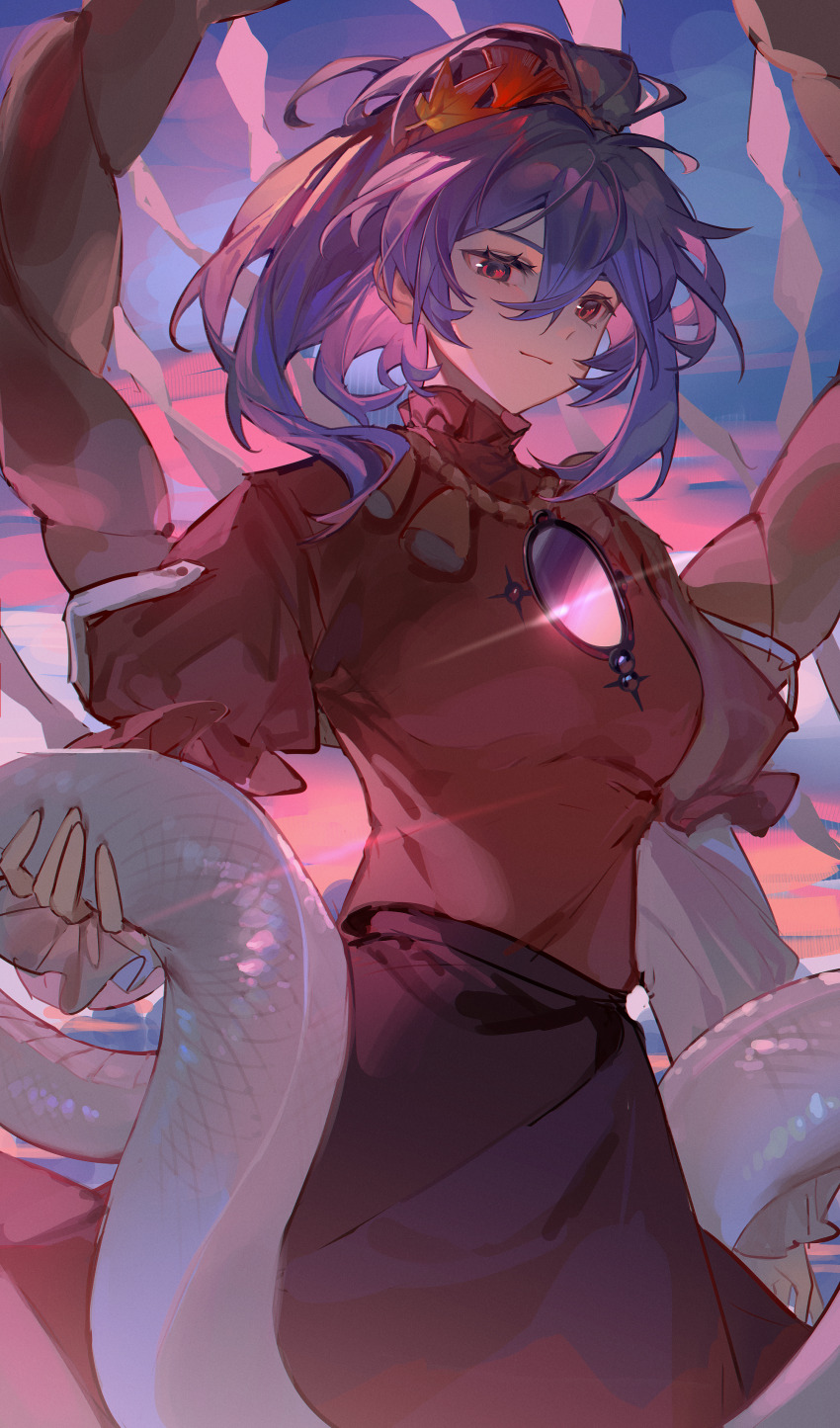 1girl, absurdres, black_skirt, cowboy_shot, ender_xiaohai, highres, medium_hair, purple_hair