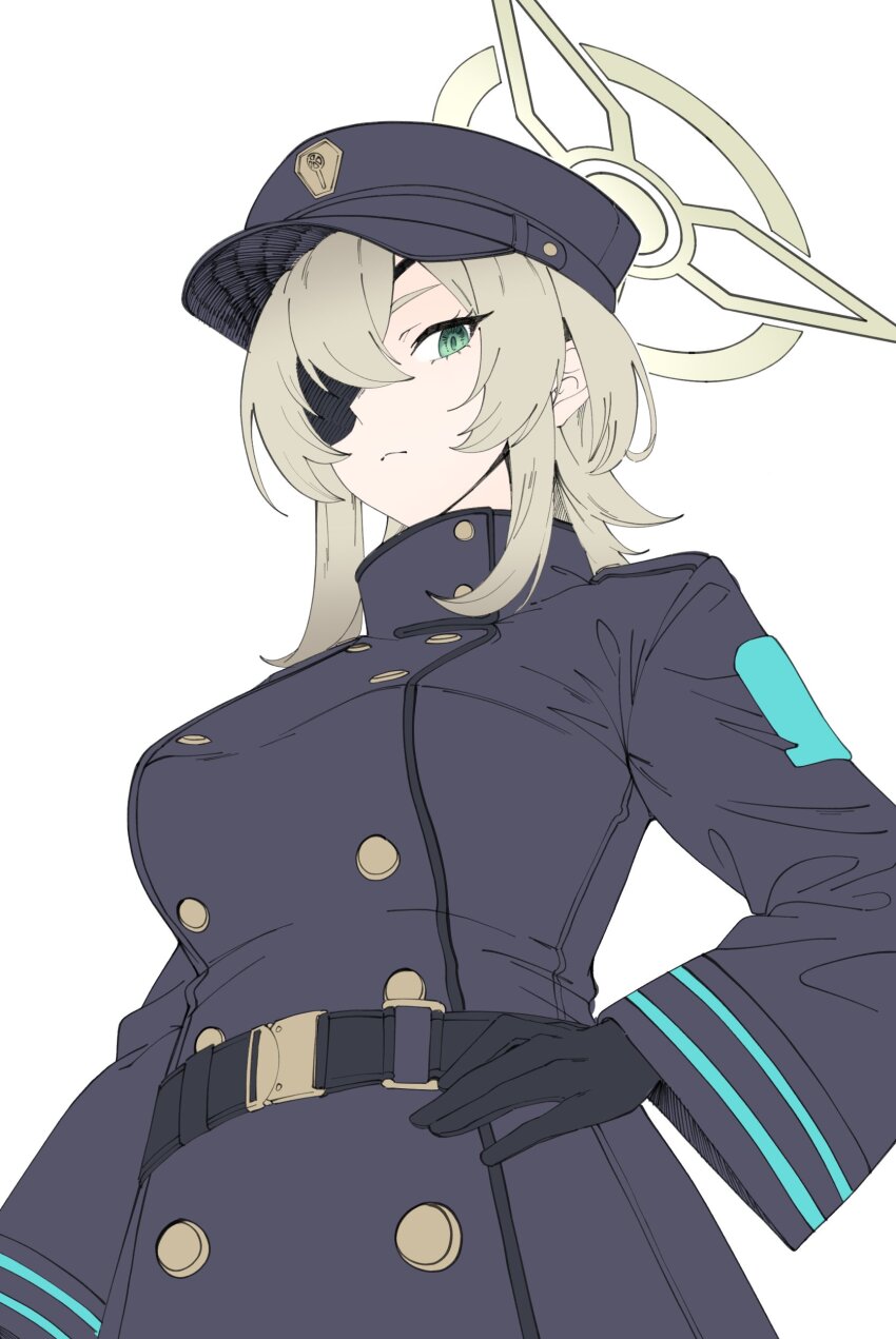 1girl, absurdres, analog1996, belt, black_gloves, blonde_hair, blue_archive, eyepatch