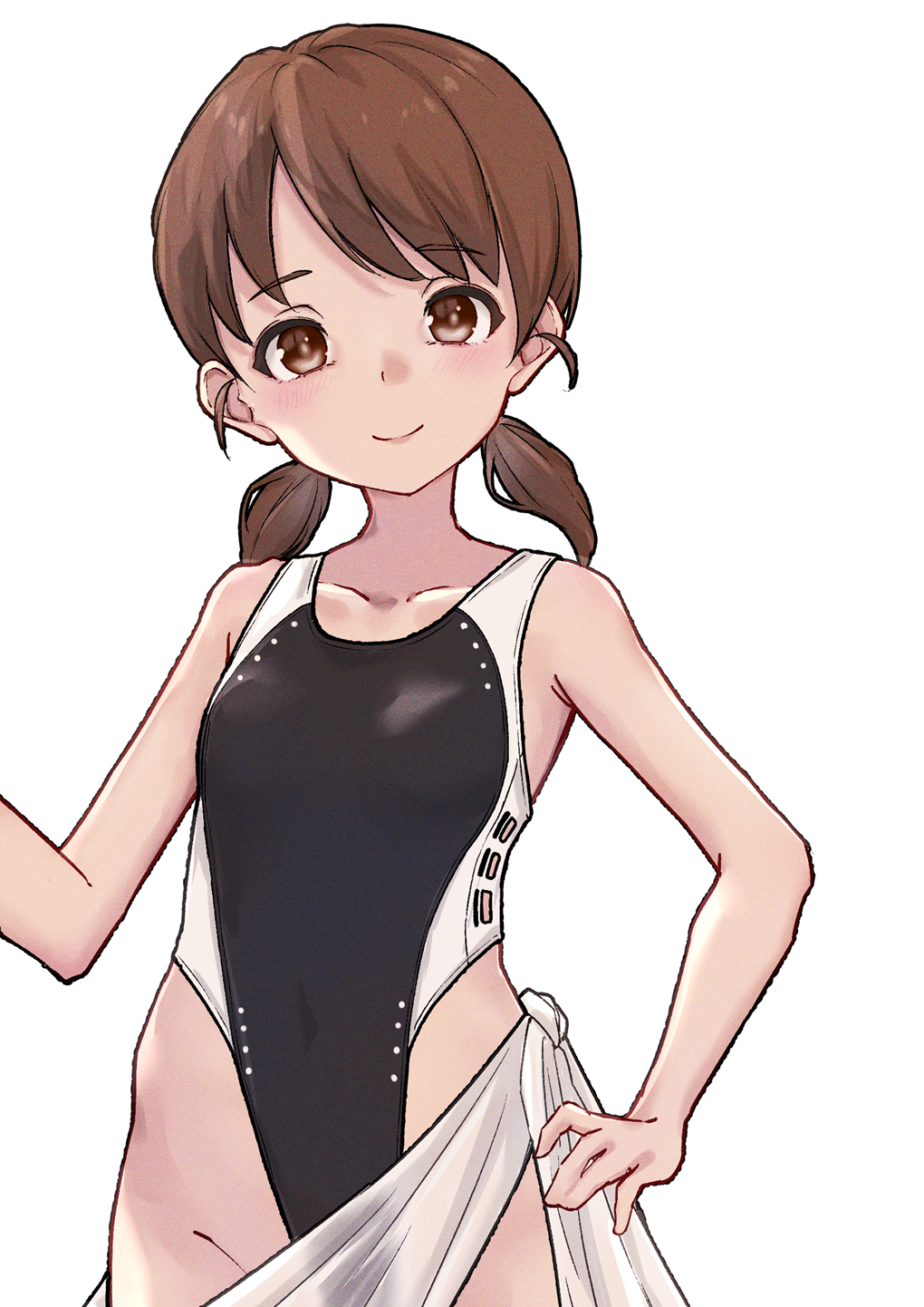 1girl, black_one-piece_swimsuit, breasts, brown_eyes, competition_swimsuit, cosplay, highres, kantai_collection