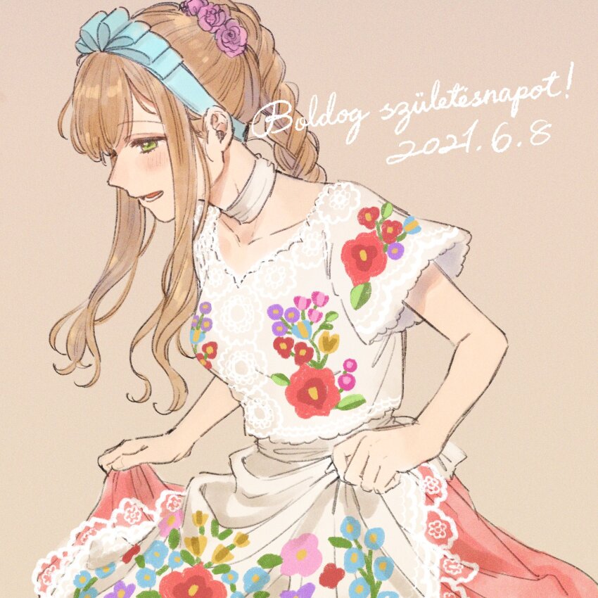 1girl, apron, axis_powers_hetalia, back_bow, blue_hairband, blush, bow, braid