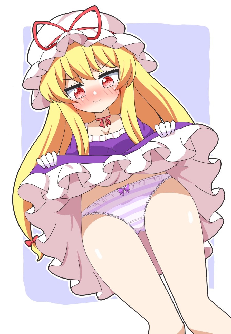 1girl, blonde_hair, blush, breasts, choker, cleavage, closed_mouth, clothes_lift